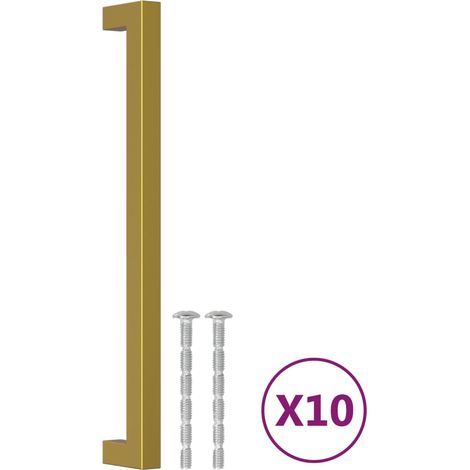 Lot de 10 Poignées de Meuble et Tiroir Tube Carré en Acier Inoxydable Doré Entraxe 224 mm (1/5)
