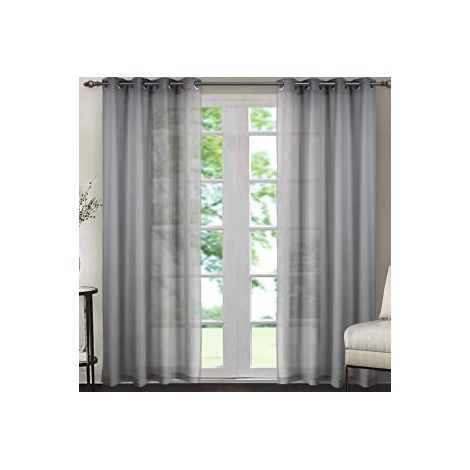 Lot de 2 Rideaux à Oeillets – Panneau « effet lin » - 140 x 260cm - gris claire (1/4)