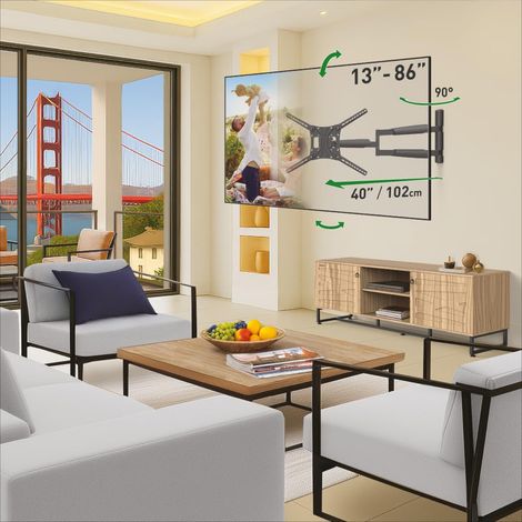 Longueur 102cm Support TV Mural pour écrans 13-86 Pouces, Inclinable et orientable, Mouvement Complet, Poids Max. 60Kg, Extra Extensible, pour LED OLED LCD, jusqu'à VESA 600x400 (1/5)