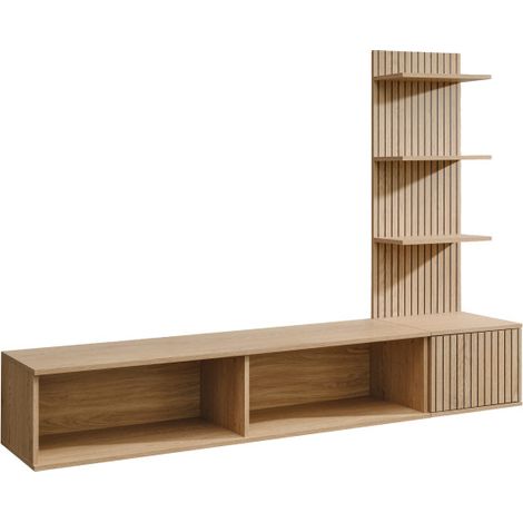 Ensemble meuble TV mural Joy - Bois MDF chêne Cremona - 180 x 130 x 40 cm - Livraison gratuite (1/5)