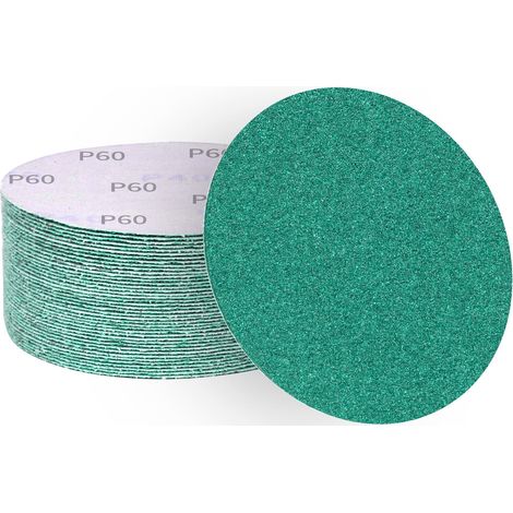 Disques abrasifs 150 mm grain 60, papier abrasif en alumine calcinée, revêtement abrasif antiadhésif pour ponceuse orbitale (50 pièces) (1/5)