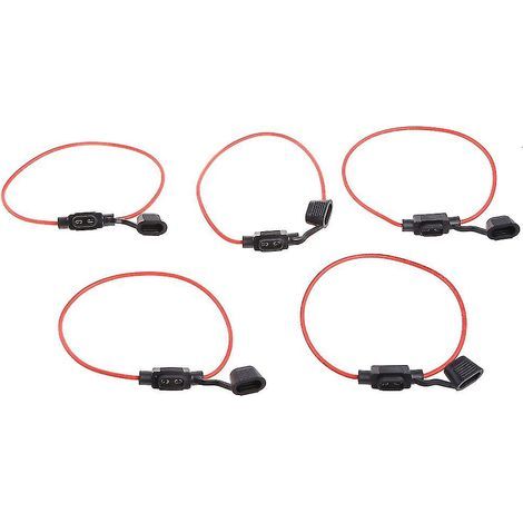 Set aus 5 Miniatur-Inline-Sicherungshaltern, spritzwassergeschützt, für 12V 30A Sicherungen (Auto/Motorrad). (1/4)