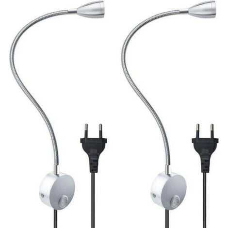Flexible 3W Wandleselampe mit europäischem Stecker und Schalter, Wandleuchten zum Lesen, für Bücher, Nachttisch, Schlafzimmer (2 Stück, warmes Licht) (1/5)