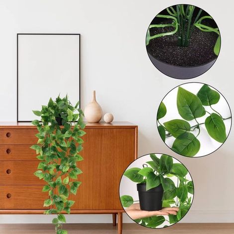 Pianta artificiale da appendere (1 pezzo), pianta artificiale di eucalipto in vaso, per uso interno, camera da letto, bagno boho, casa, mensola a muro (1/5)
