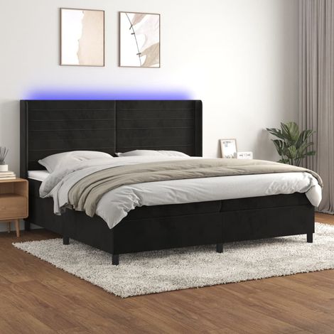 Sommier tapissier avec matelas et LED Lit adulte Contemporain Noir 200x200 cm Velours 13126 (1/5)