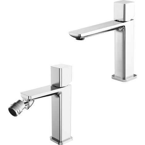 Set miscelatori lavabo a bocca lunga e bidet in ottone cromato Lotus (1/5)