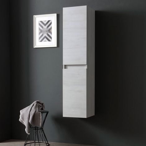 Kiamami Valentina – Colonne de salle de bain 136 cm – 2 portes – Finition gris cendré Promenade – Largeur 31,4 cm – Profondeur 31,5 cm – Bois plaqué (1/6)