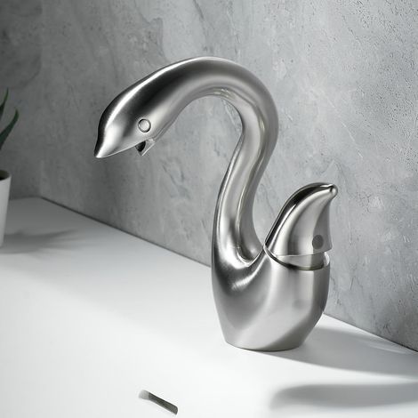 Rubinetto per lavabo da bagno moderno, monocomando, a foro singolo, in ottone nichelato spazzolato - ALTRO (1/4)