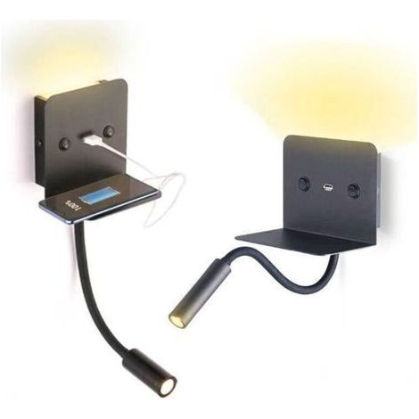 AMXCNOY Applique murale avec liseuse LED 6 W et port USB – Noir (1/5)