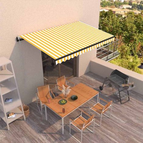 Store banne-Auvent rétractable automatique 450x350 cm Jaune et blanc (1/5)