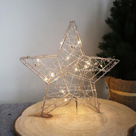 12 Stück Draht-Sterne mit je 15 LEDs 25cm Weihnachtsdekoration Licht zum Hinstellen (1/2)