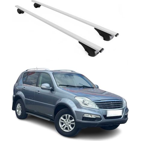 OMAC Barres de toit pour Ssangyong Rexton 2012-2026 – TÜV / DIN 75302:2019 – Antivol inclus – Charge max 75 kg – 2 barres Argent (1/4)
