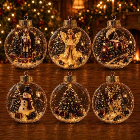 Lot de 6 Boules de Noël Lumineuses LED, Lumière Blanc Chaud, Décoration Suspendue pour Sapin et Maison, B (1/5)