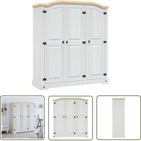 The Living Store Garde-robe avec 3 portes Gamme Corona pin mexicain Blanc - Meuble De Rangement - Armoire - Placard - Dressing - Style Mexicain (1/5)
