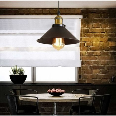 Suspension Luminaire Industrielle Lustre Plafonnier Noir, Φ22 cm pour ampoules E27 Lustre Plafonnier Vintage Culot Abat-jour