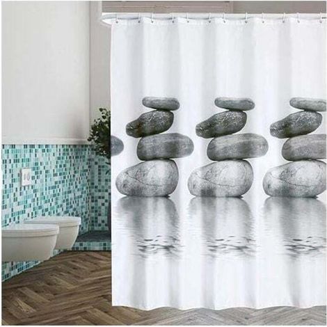 1pc Shower Curtain with Grey Stone Pattern, Waterproof and Mildew Resistant, Bathroom Curtain with Hanging Hooks, 180 x 200 cm (1/3)