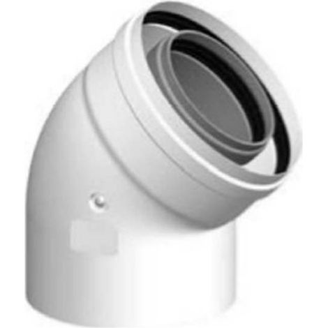 Coude coaxial 60-100 MF – Raccord fumisterie en aluminium – Diamètre extérieur 100mm – Angle 45º pour chaudières à condensation – Cabel