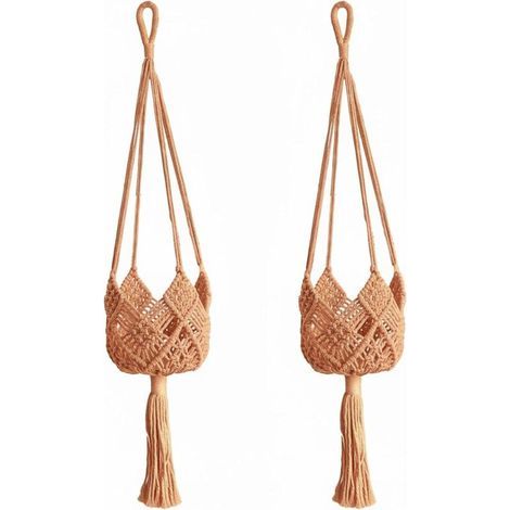Ensemble de 2 cintres pour Plantes en macramé, 35 Supports de Plantes Suspendus réglables en mélange Coton Boho tissé à la Main pour décoration intérieure et extérieure (1/5)