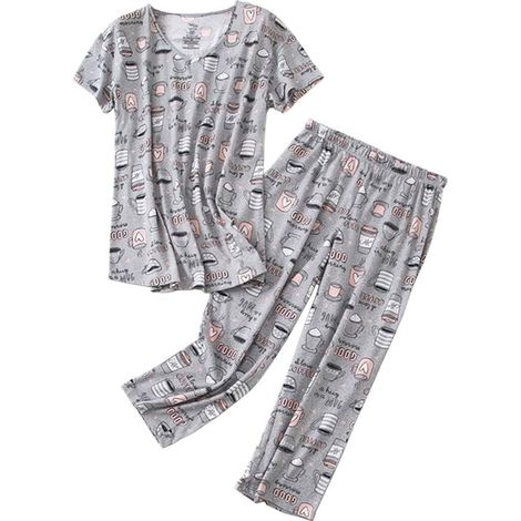 Pyjama mignon pour femme, motif dessin animé, ensemble de nuit décontracté 2 pièces (1/5)