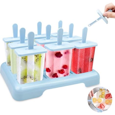 Moules à glace 9 pièces en plastique PP – Moules à sucettes glacées réutilisables avec bâtonnets et support – Pour glaces yaourt et desserts maison DIY (1/5)