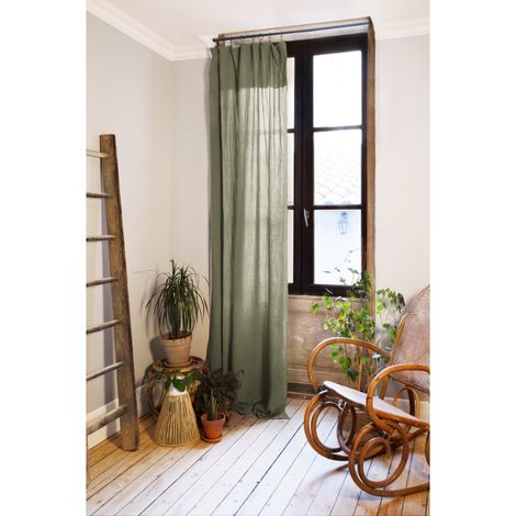 Lot de 2 Rideaux Gaze de Coton Romarin 140x300 cm Ajustables – 8 Anneaux Pinces Inclus – Rideaux Tamisants Haut de Gamme