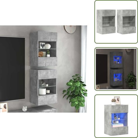 The Living Store Meubles muraux avec lumières LED pour TV 2pcs gris béton 40x30x60,5 cm - Meuble TV mural (1/5)