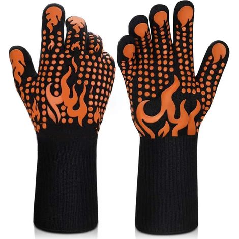 Gants de barbecue, résistants à la chaleur jusqu'à 740 °C, gants de cuisine antidérapants en silicone, longs gants de cuisine pour barbecue, cuisine, pâtisserie et découpe (1/4)