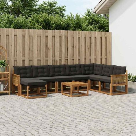 vidaXL Outdoor-Sofagarnitur 9 Stk. Natürlich und Schwarz (1/5)