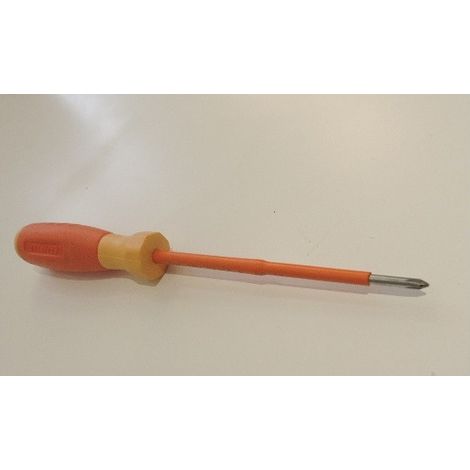 Tournevis cruciforme Phillips 3X100mm isolé 1000V manche bi-matière lame acier chromé empreinte PH0 DERANCOURT CRU3X100B (1/3)