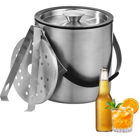 Ijscontainer - 2 L - Acier Inoxydable avec Couvercle à Serrure et Filtre Intégré - Pour Boissons Bière Champagne et Fruits - 15,5 x 15,5 cm (1/5)