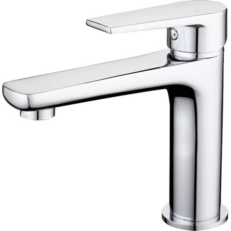 Robinet de salle de bain chromé à poignée unique et un trou, robinet de lavabo (1/5)