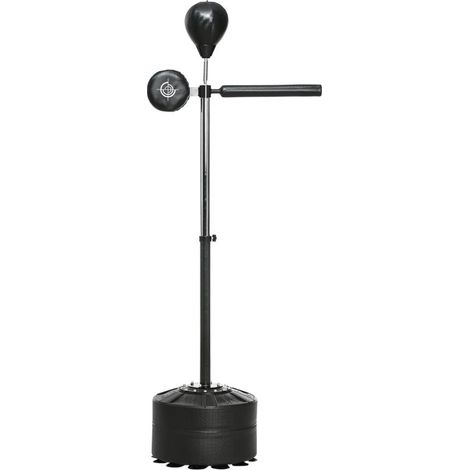 Ballon de frappe réglable en hauteur, rotatif à 360°, avec bandages de boxe, noir, 80,5 x 48 x 163-205 cm Ce produit est fabriqué avec des matériaux... (1/5)