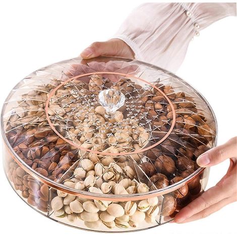 Plateau de service tournant 7 compartiments, boîte apéritifs avec couvercle et poignée, pour fêtes, pique-niques, mariages, réceptions et fruits (1/5)