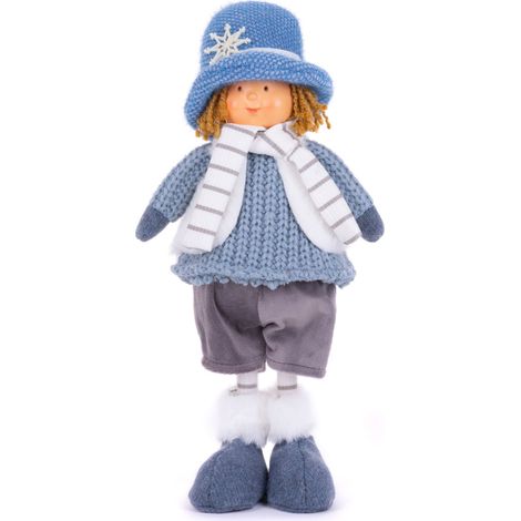 Figur MagicHome Weihnachten, Junge mit blauem Hut, blau, Stoff, 16x10x36 cm (1/2)