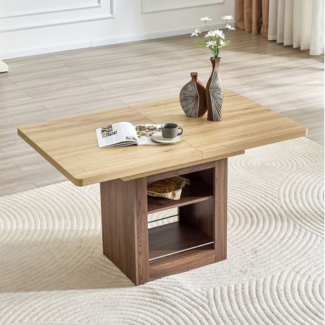 Tavolo da pranzo allungabile con contenitore, 130-160 cm, MDF, naturale e noce DESVIAE (1/5)