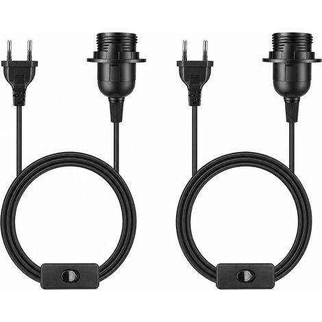 E27 Sockets with Cable 3.5 m E27 Bulb Socket with Switch E27 Socket with Socket, Black Lamp Holders with Lamp Shade Fixing Ring, Max. 60W (1/5)