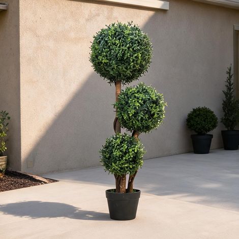 Buis artificiel à trois boules pour salon ou jardin en plastique (1/5)