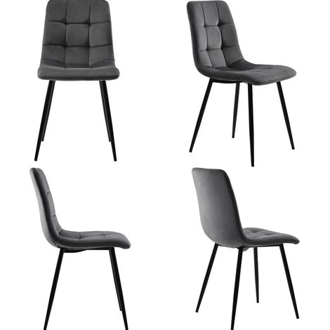 5-teiliges rundes Esstisch-Set 80 cm mit 4 grauen Samtstühlen (1/5)