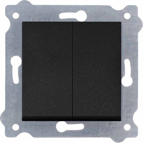 Double interrupteur noir metallisé 10A 250V avec cadre simple Série Karell EXEN