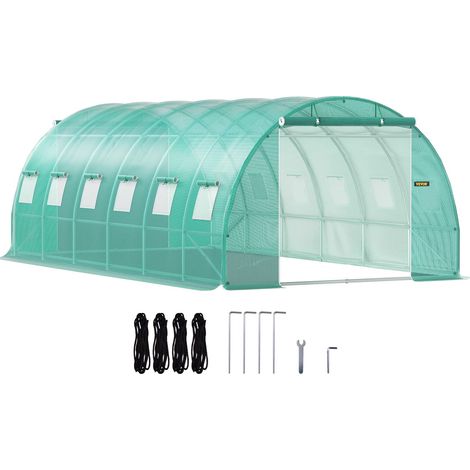 VEVOR Serra da Giardino per Piante a Tunnel Impermeabile con 12 Finestre e Porte 6,1 x 3 x 2,1m, Serra a Tunnel da Esterno Impermeabile in Acciaio Zincato Copertura PE 30,6 kg, Serra a Tunnel Verde (1/5)
