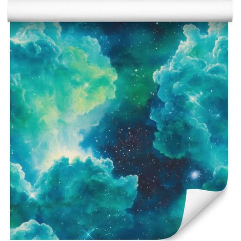 Papier peint aquarelle galaxie turquoise, bleu marine et bleu océan 50x1000 cm (1/5)