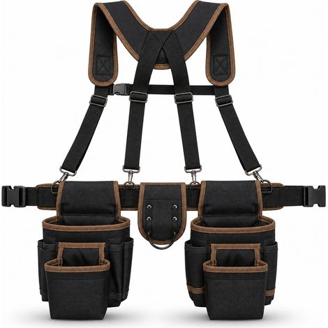 Ceinture porte outils électricien multifonction en Oxford noir marron (1/5)