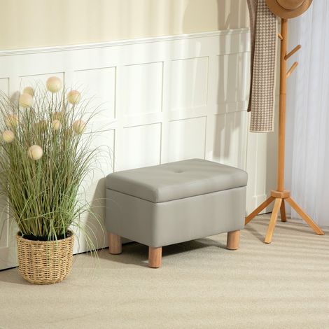 Malle Rangement Chambre Rembourré Pu Établi Pieds Clair Mobilier Intérieur Bois Gris 33l 60x38x40cm (1/4)