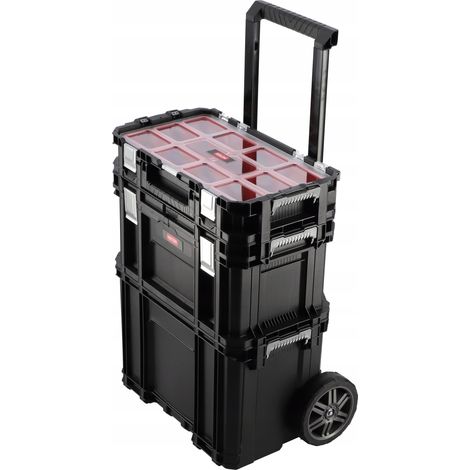 Keter – Servante mobile 4 compartiments – Boîte à outils en plastique durable – Résistante à l'humidité et aux rayures – Poignée télescopique (1/10)