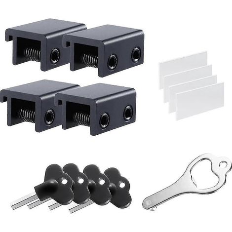 Verrous pour fenêtres coulissantes (lot de 4), sécurité avec clés, réglables en aluminium (1/5)