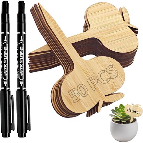 50 Pièces Étiquettes pour plantes en Bambou, Résistantes Extérieur Design en forme de pomme, Résistantes aux intempéries, Avec 2 marqueurs, 6x10cm pour Fleurs, Herbes, Légumes et Potager (1/5)