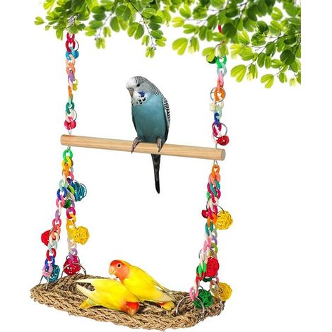 Parakeet toy, parrot toy, budgie swing, birdcage accessory, made of natural wood, hammock for cockatiels, finches, small parakeets and macaws (1/5)