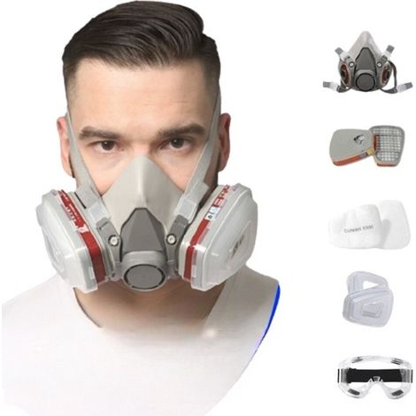 Masque KN95 équipement de peinture, anti-poussière, demi-masque avec lunettes de protection, masque à gaz, respirateur à filtre à gaz (1/5)