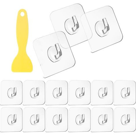 20 Stück Transparente Haken – Selbstklebende Klebehaken (bis zu 15kg), Wandhaken inkl. Schaber für Bad & Küche