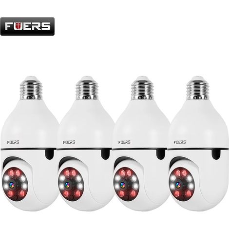 (4 unités) Caméra de surveillance à ampoule E27, vision nocturne couleur, suivi automatique des personnes, dispositif de surveillance de sécurité intérieure (1/5)